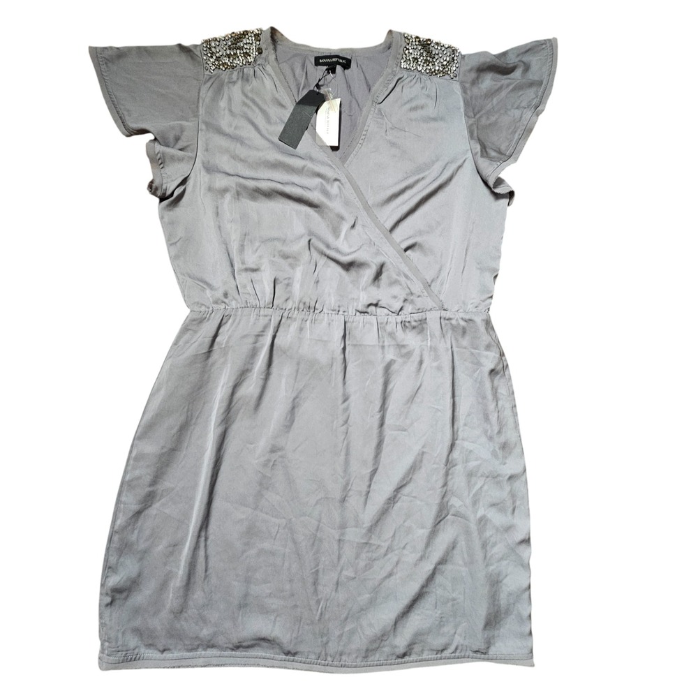Banana Republic Rhinestones Embellished Shoulder Faux Wrap Mini Dress XL NWT - Picture 7 of 11